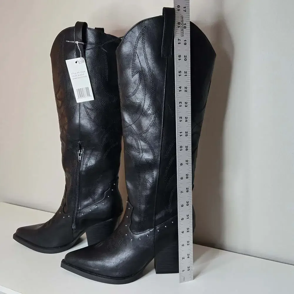 Sugar Nails Studs Women's Western Boots Black Flame Pattern Size 8.5M